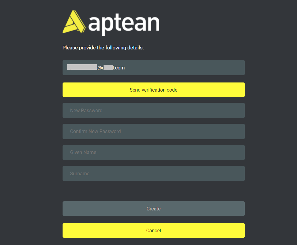 The sign-up form with the email address field and the Send verification code button
