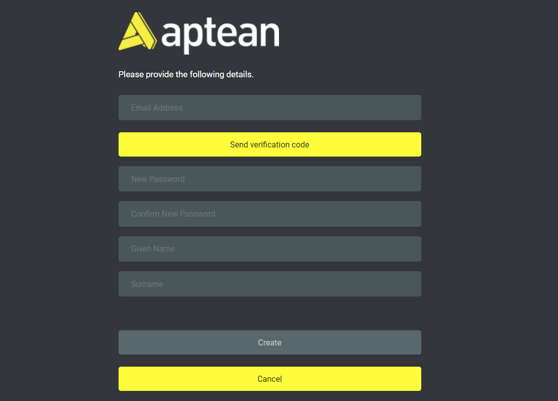 The Aptean Pay sign-up window