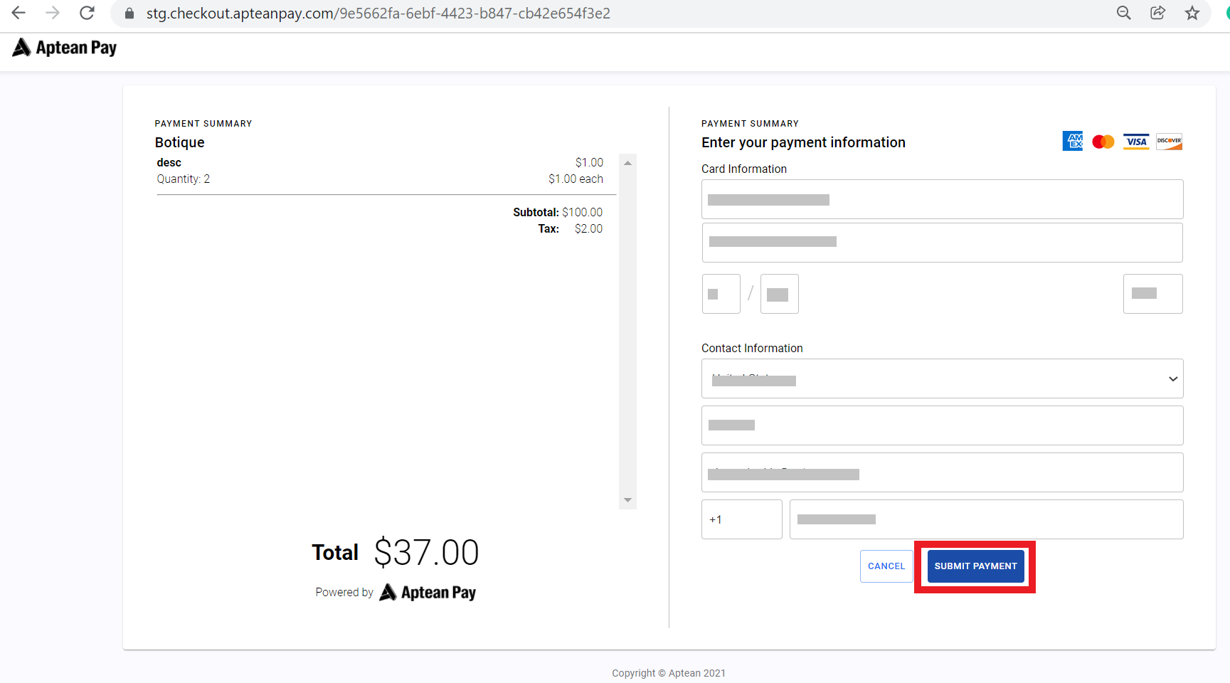 Confirming the payment on the hosted checkout page